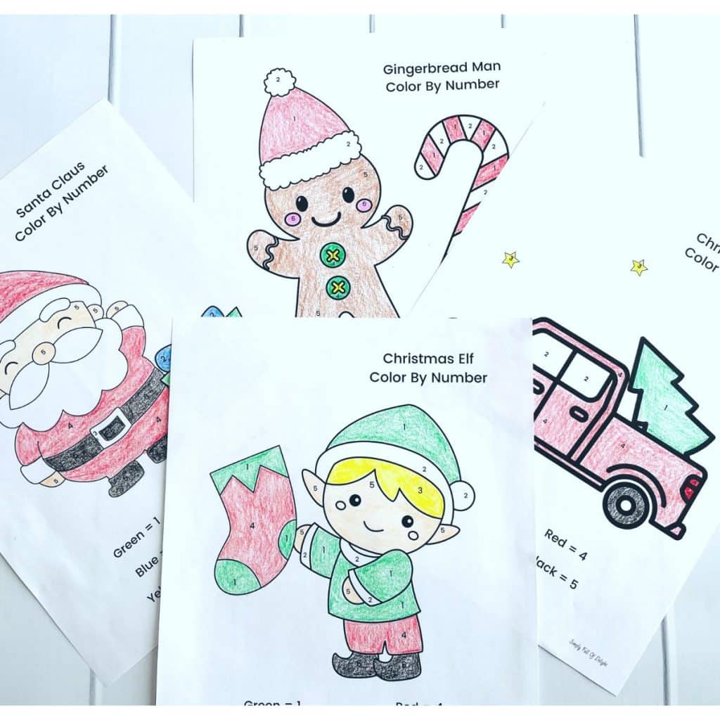 4 Free Printable Christmas Color by Number Printables for kids