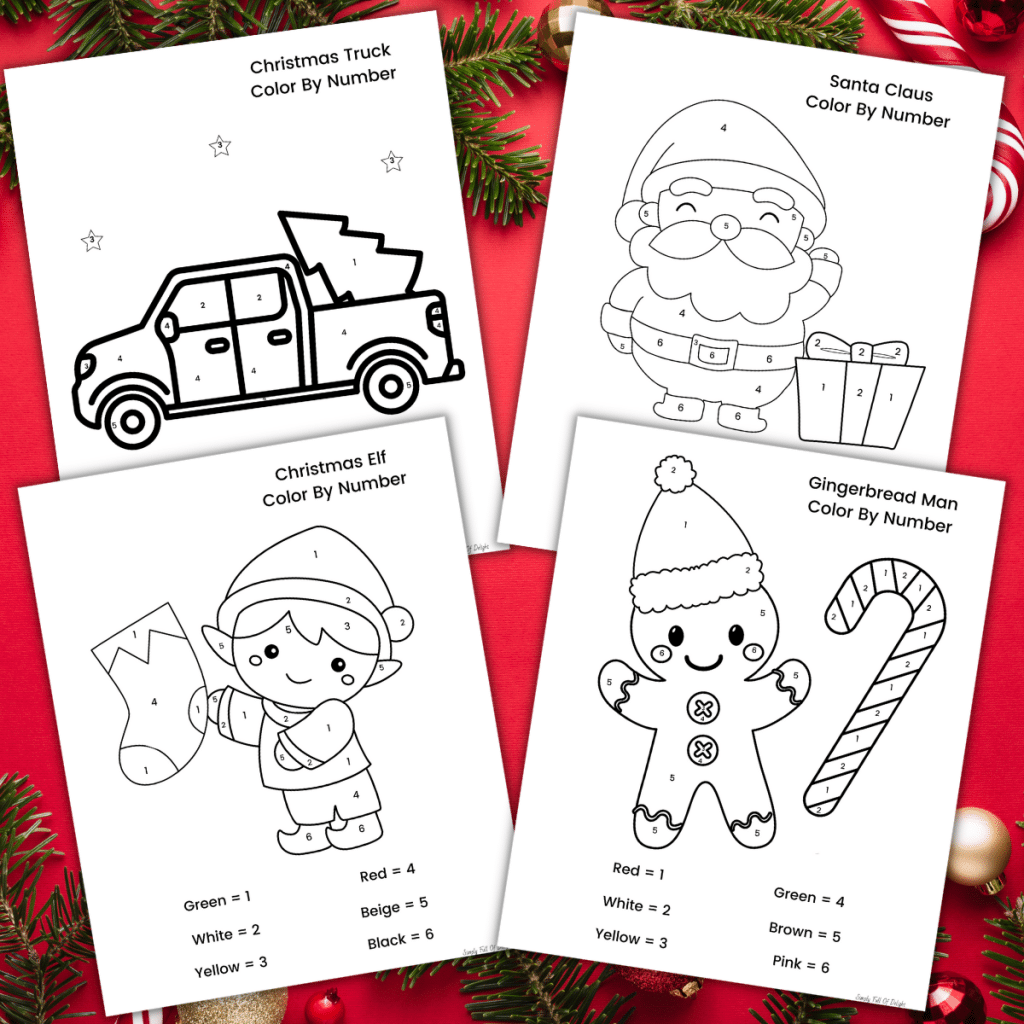 4 free Christmas color by number printables