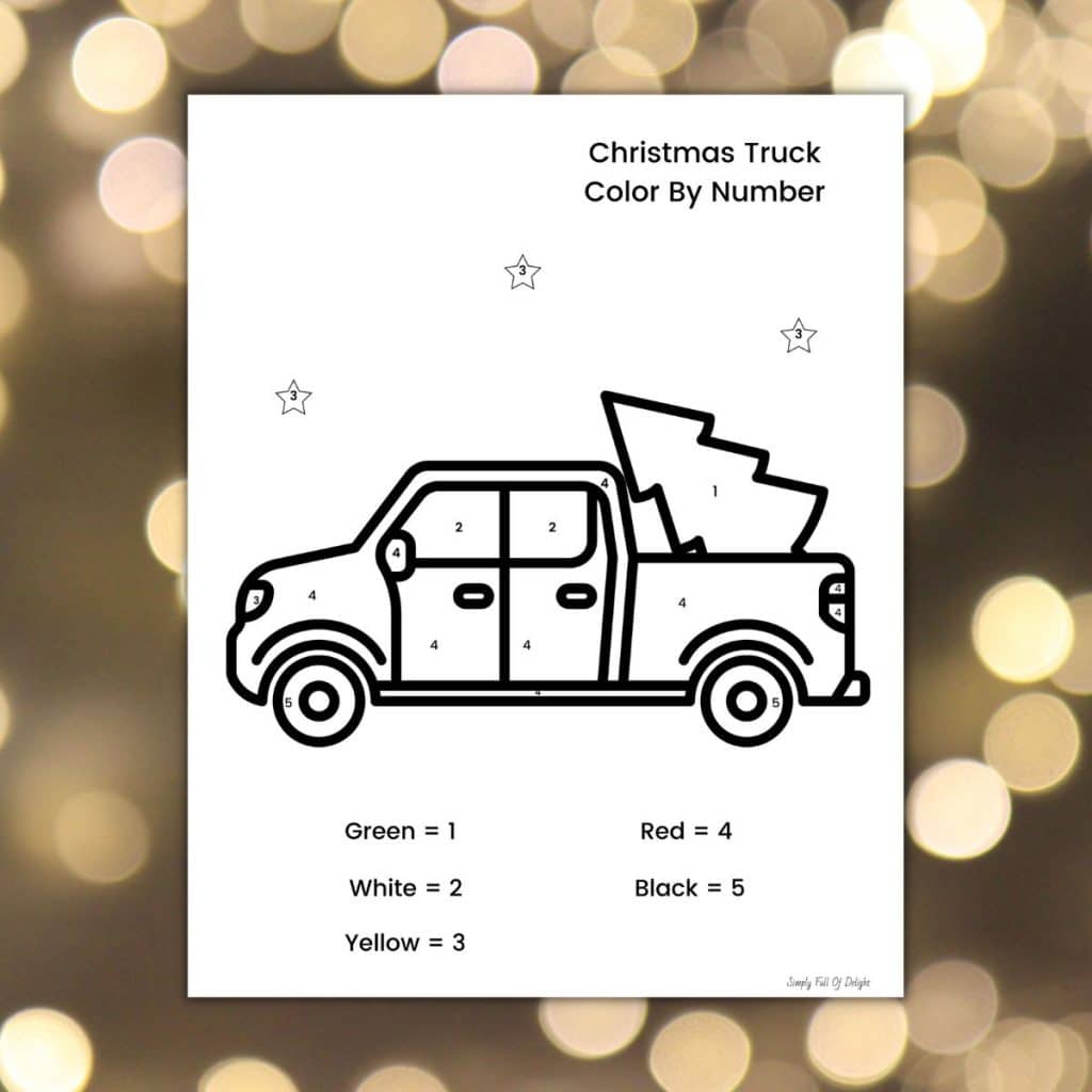 Christmas tree in a truck color by number printable