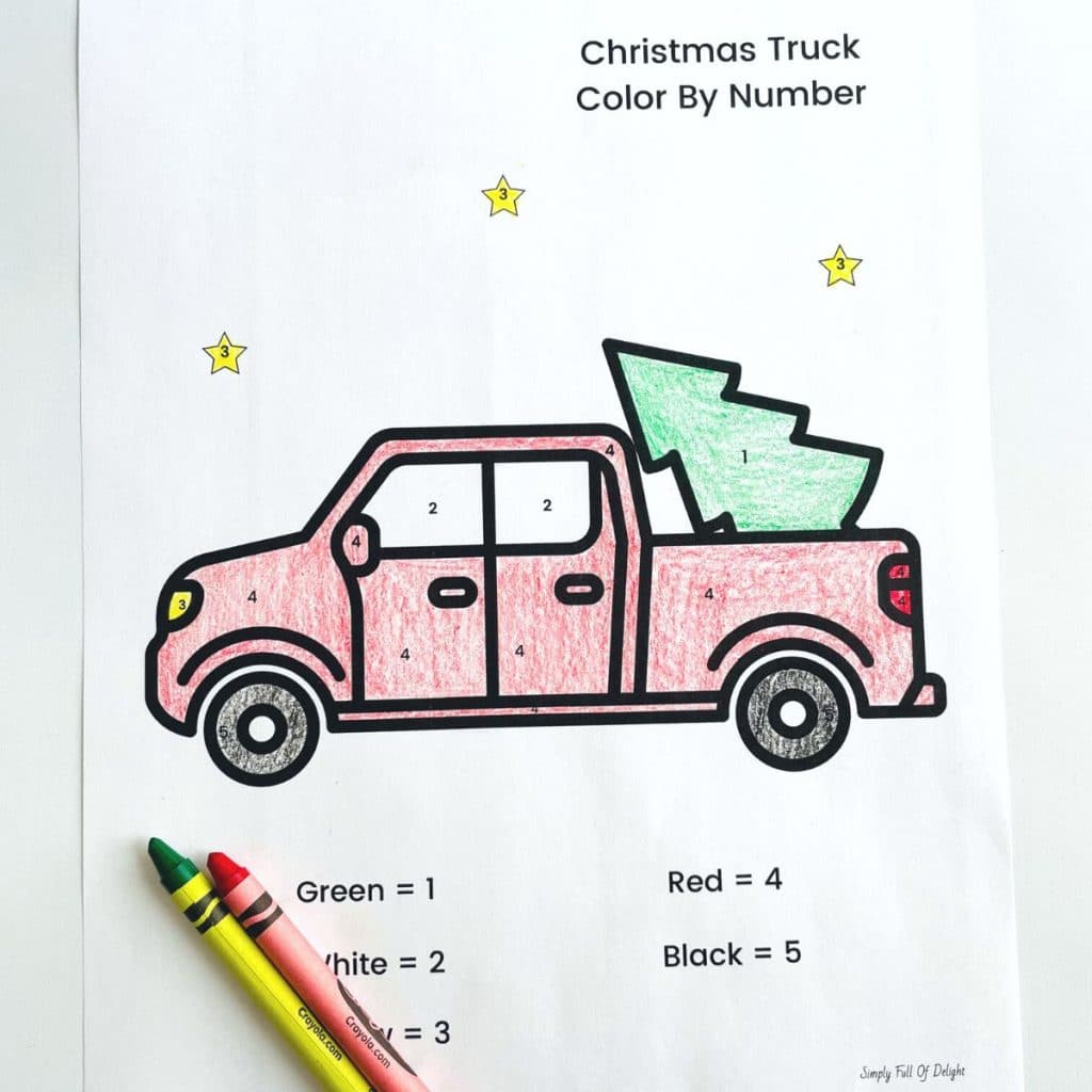 Christmas truck color by number worksheet