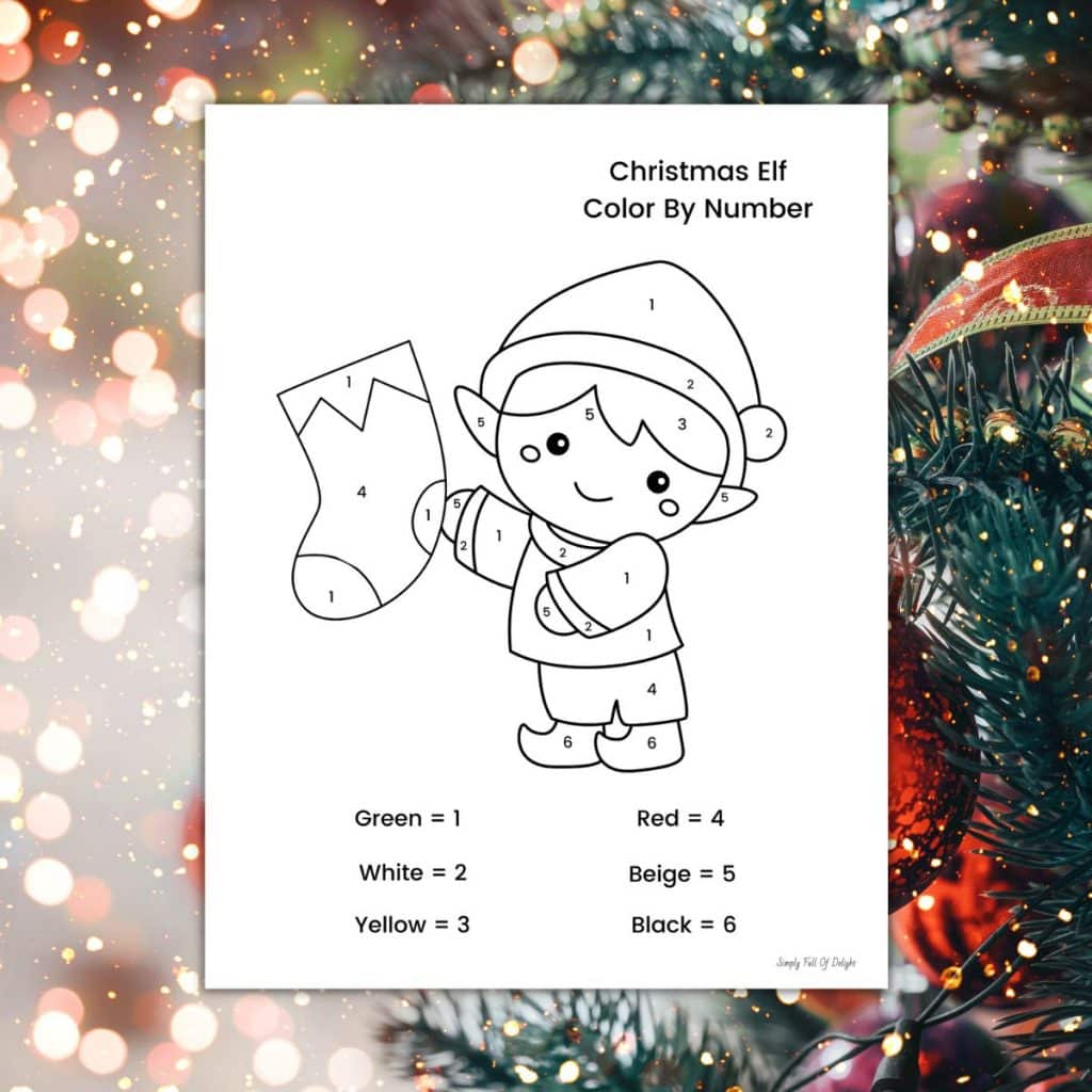 elf color by number printable