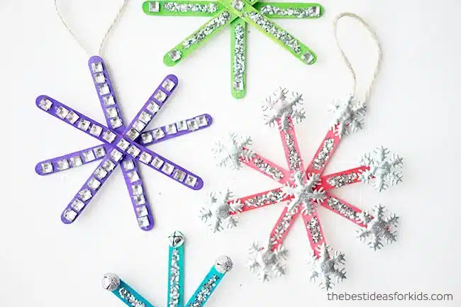Popsicle Stick Snowflake Christmas Ornaments from The Best Ideas for Kids.
