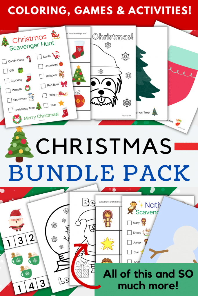 coloring pages, games, and activities in a Christmas bundle pack