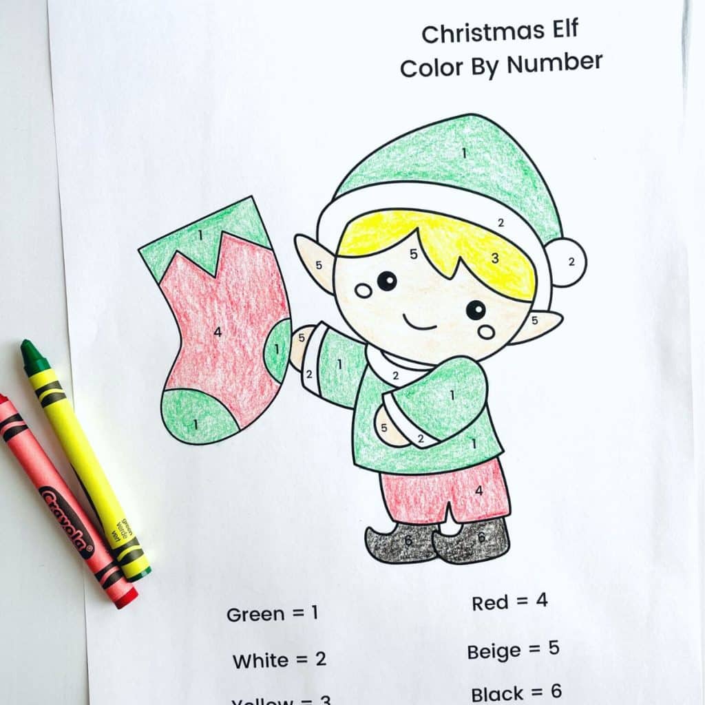 Christmas elf color by number printable