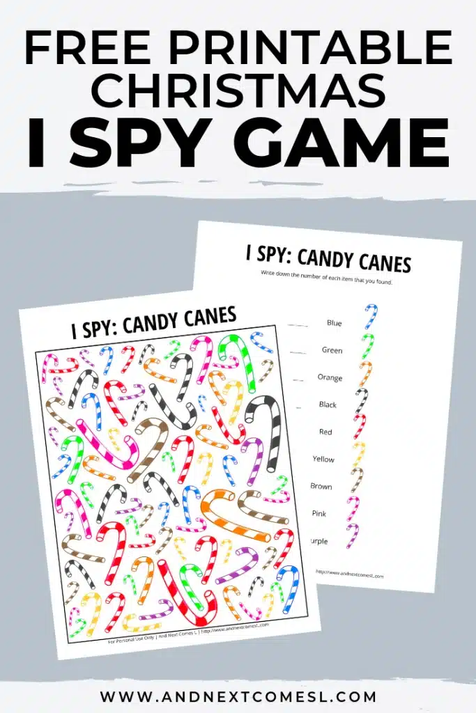  Free Printable Candy Cane I Spy Game over at And Next Comes L.