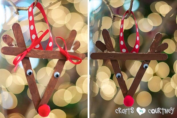 Cute Popsicle Stick Reindeer Ornament Craft from Crafts by Courtney.