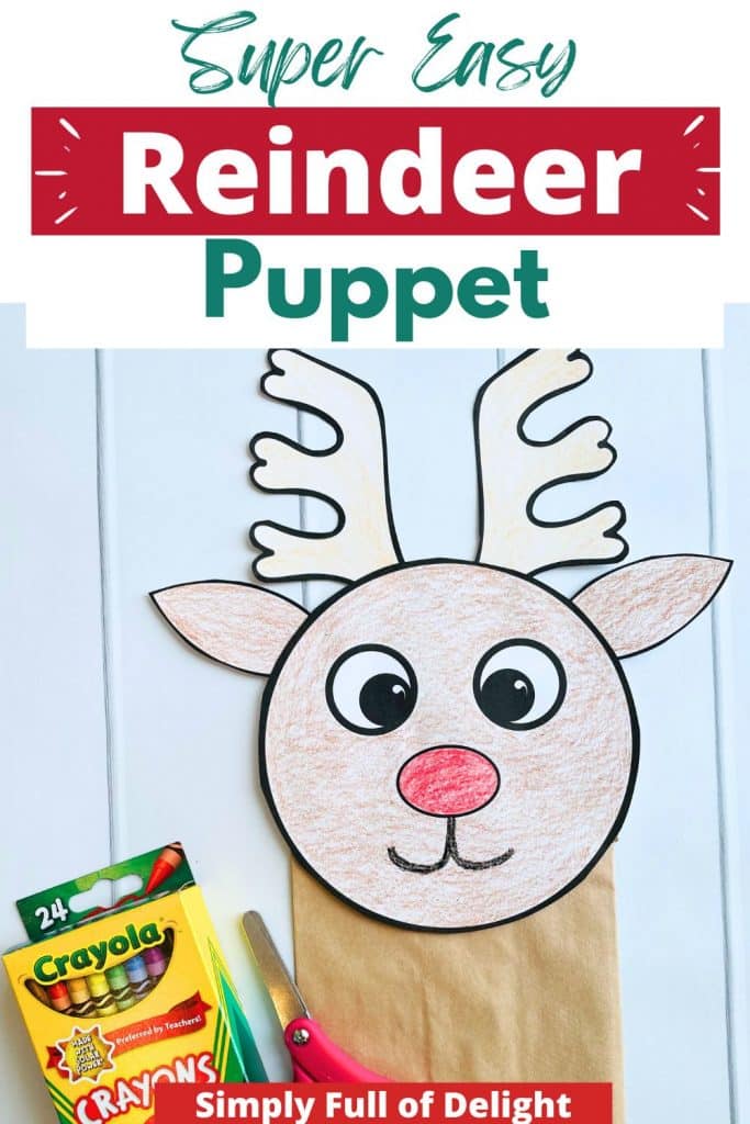 Super easy reindeer puppet with crayons and scissors