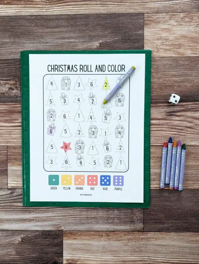 Roll and Color Christmas Printable Dice Game is by Darcy and Brian. 