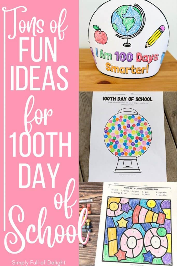 Tons of fun ideas for the 100th day of school - 100th day hat, bubblegum machine printable, color by number coloring page for 100th day of school