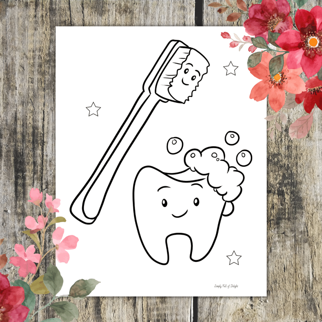 happy tooth with a big toothbrush coloring pages