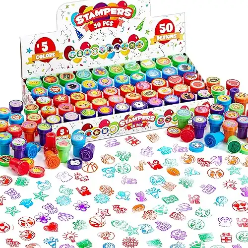 JOYIN 50 Pcs Assorted Stamps for Kids - Self-Ink Stamps