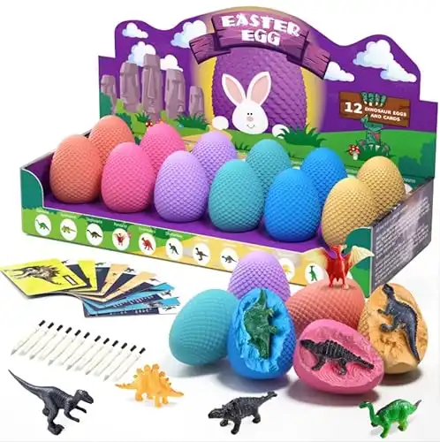 Bigear Dino Eggs Dig Kit Activity - 12 Colorful Easter Basket Stuffers with 12 Unique Dinosaurs