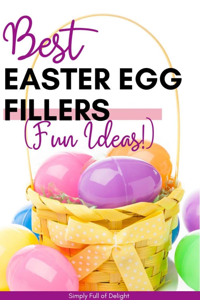 Best Easter egg fillers - fun ideas - Easter basket with plastic eggs shown.