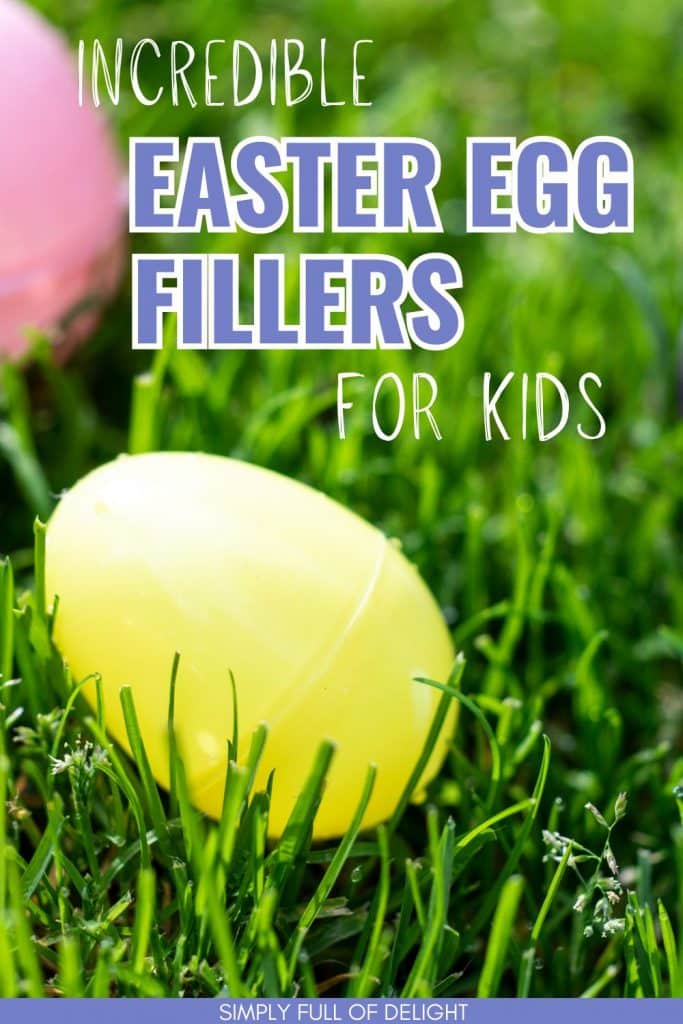 incredible Easter egg fillers for kids - yellow plastic easter egg shown in grass