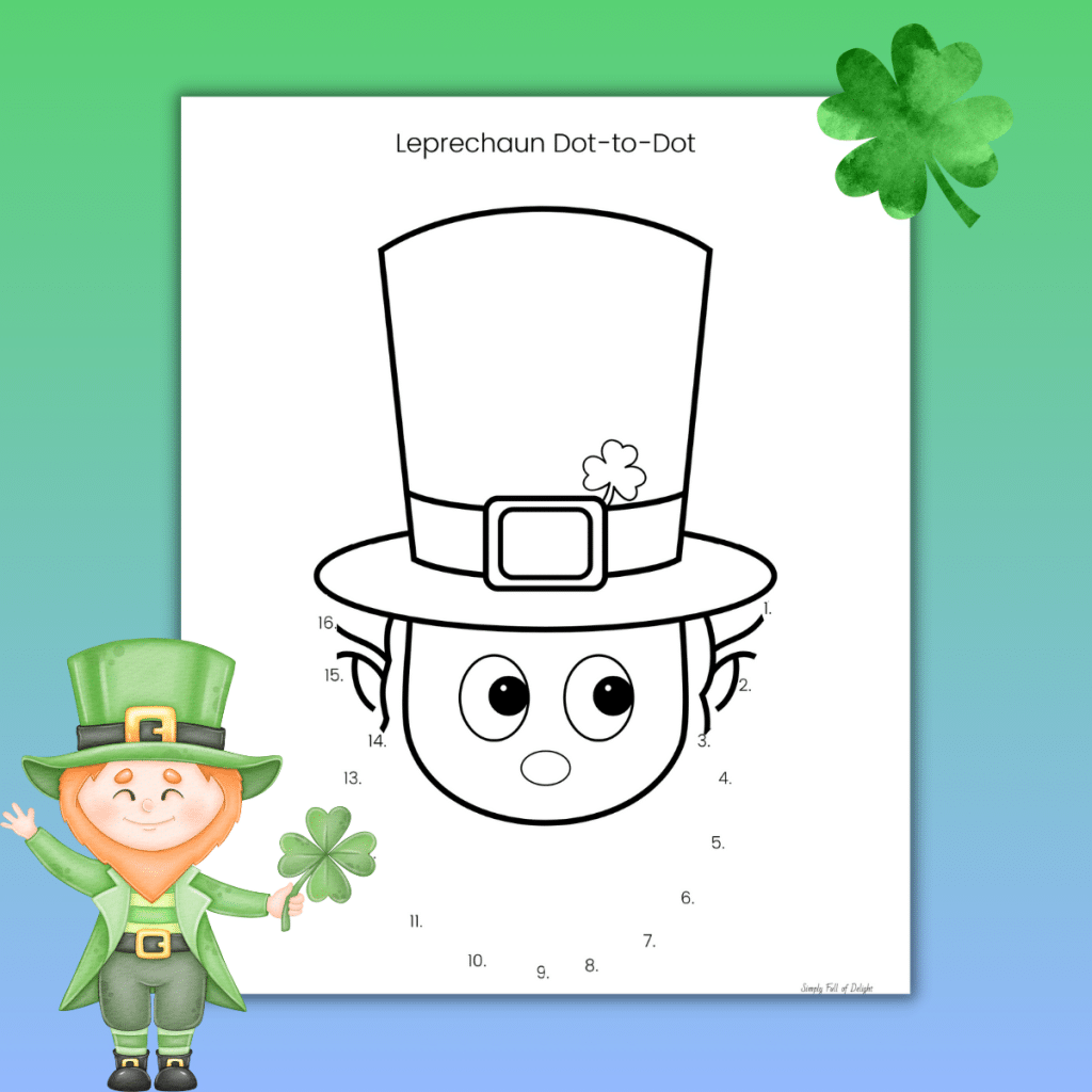 leprechaun connect the dots free printable for kids.