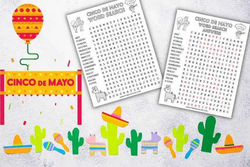Free Cinco de Mayo Word Search Printable by Homeschool of 1. 