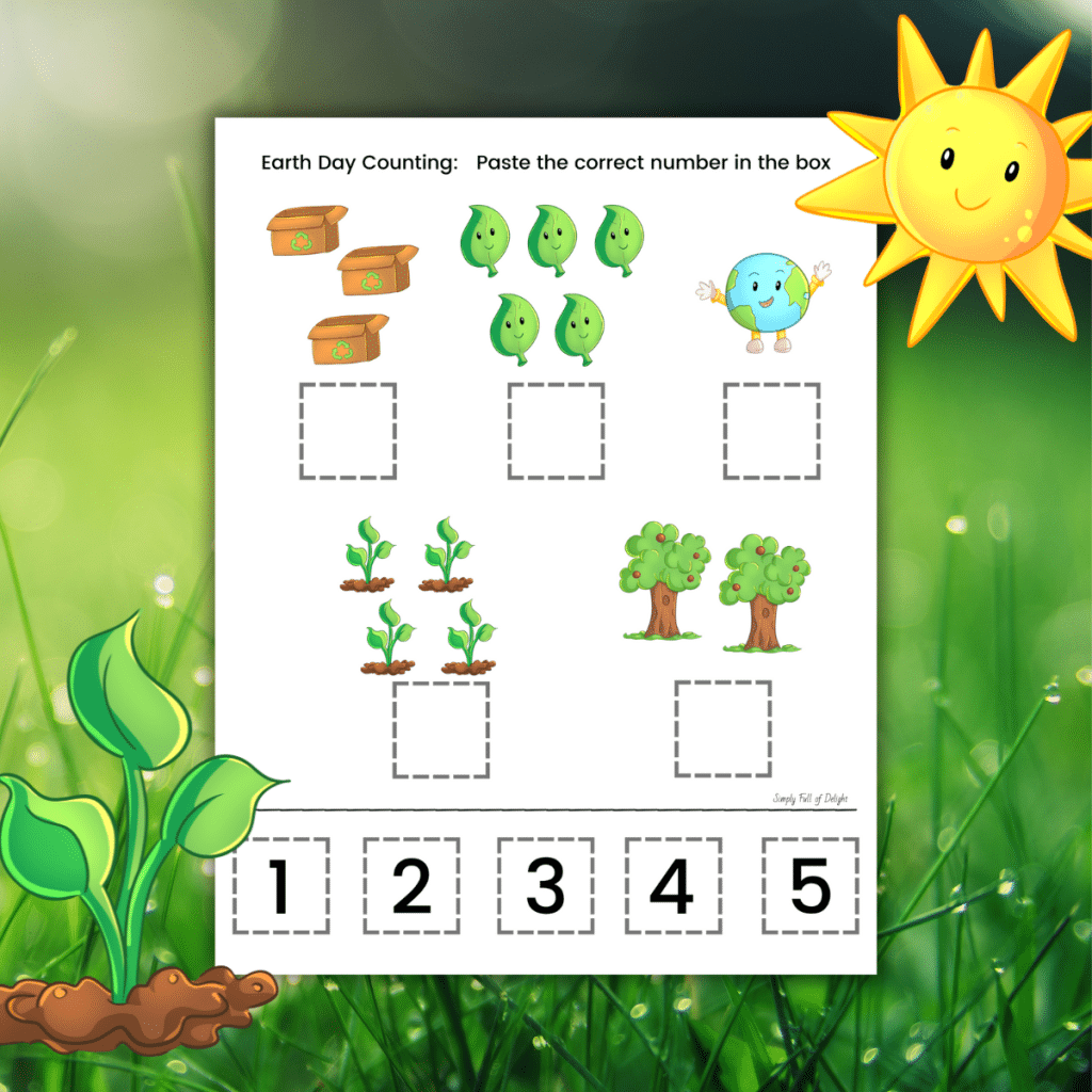 free earth day counting worksheet for preschool