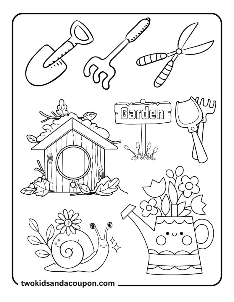 free Gardening Coloring Sheets from Two Kids and a Coupon.
