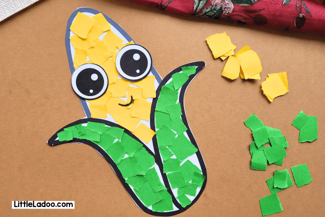 Torn Paper Corn Craft by Little Ladoo.