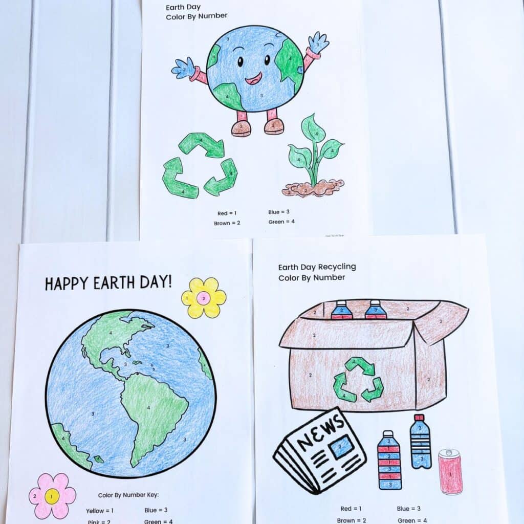 3 Free Earth Day Color by Number coloring pages