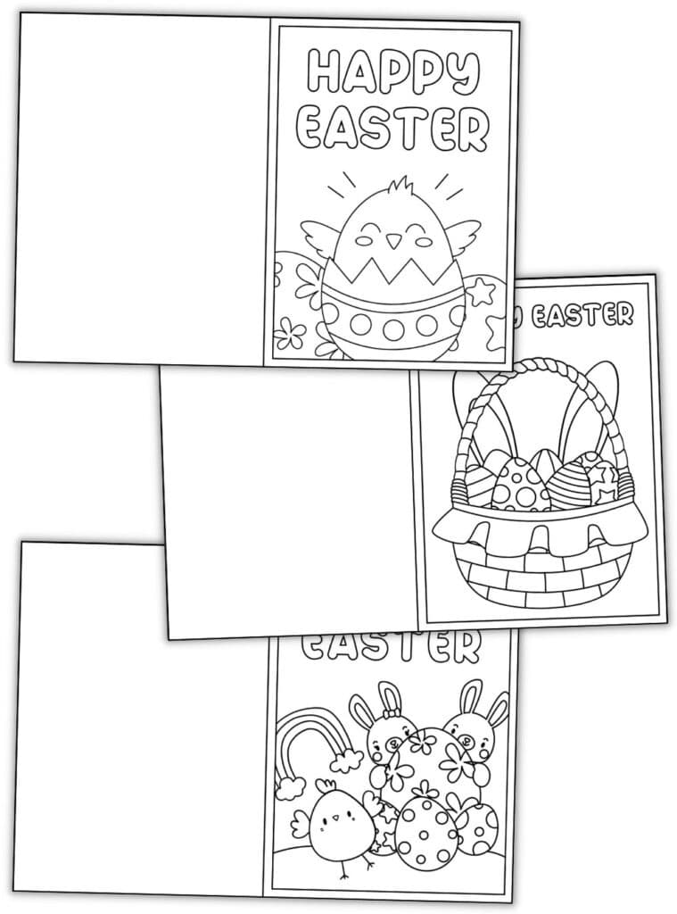 Free Printable Easter Cards to Color from The Craft-at-Home Family.