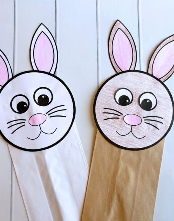 Easter bunny paper bag puppet with free printable template