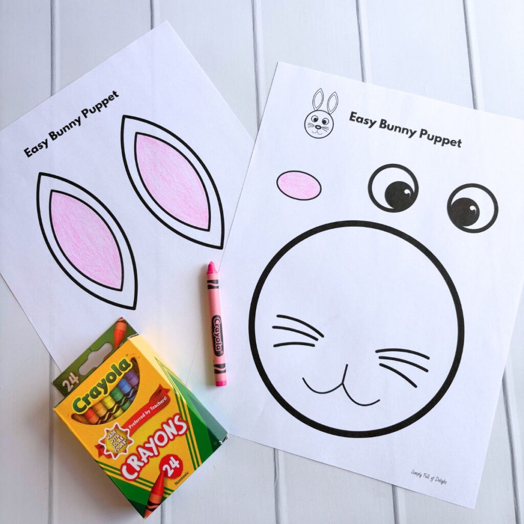 bunny template colored with crayons