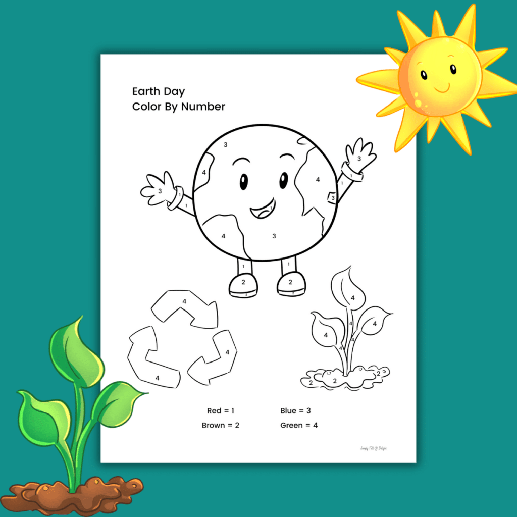 cute Earth Day Color by Number worksheet