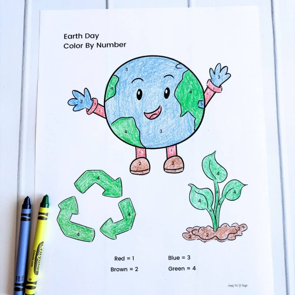 cute Earth Day Color by Number printable