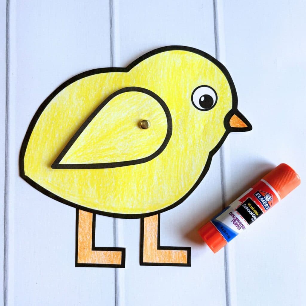 chick paper craft finished with wing attached with brad