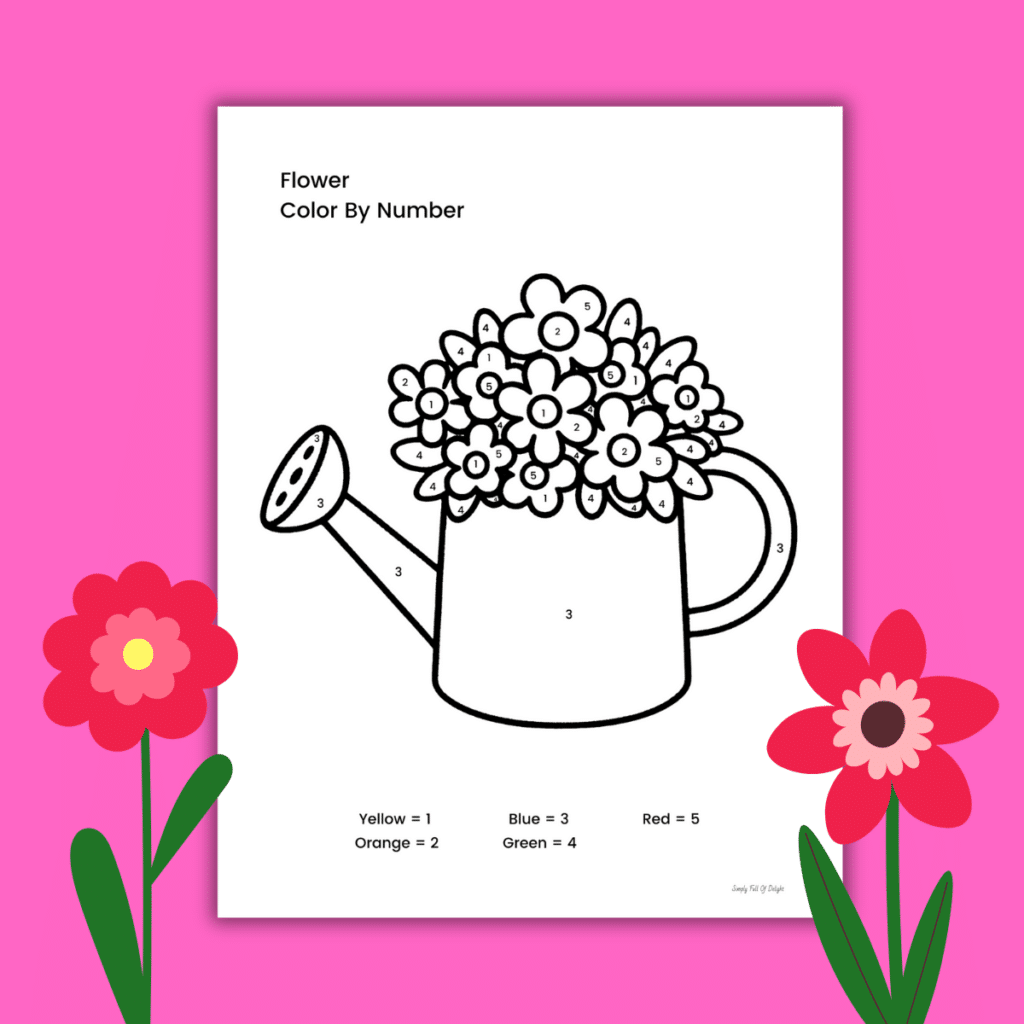 Watering Can Flower Bouquet Color by Number