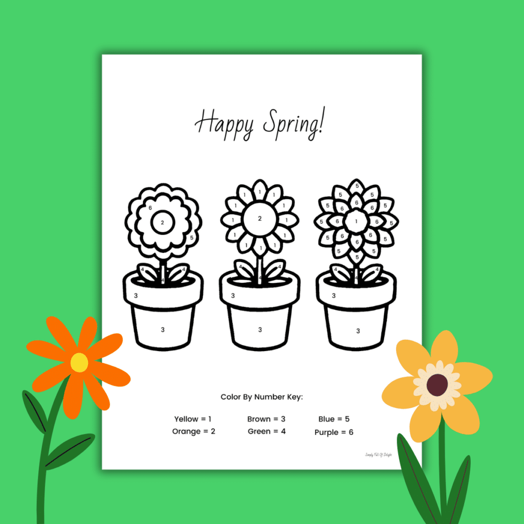 ​Flower Pot Color By Number Worksheet
