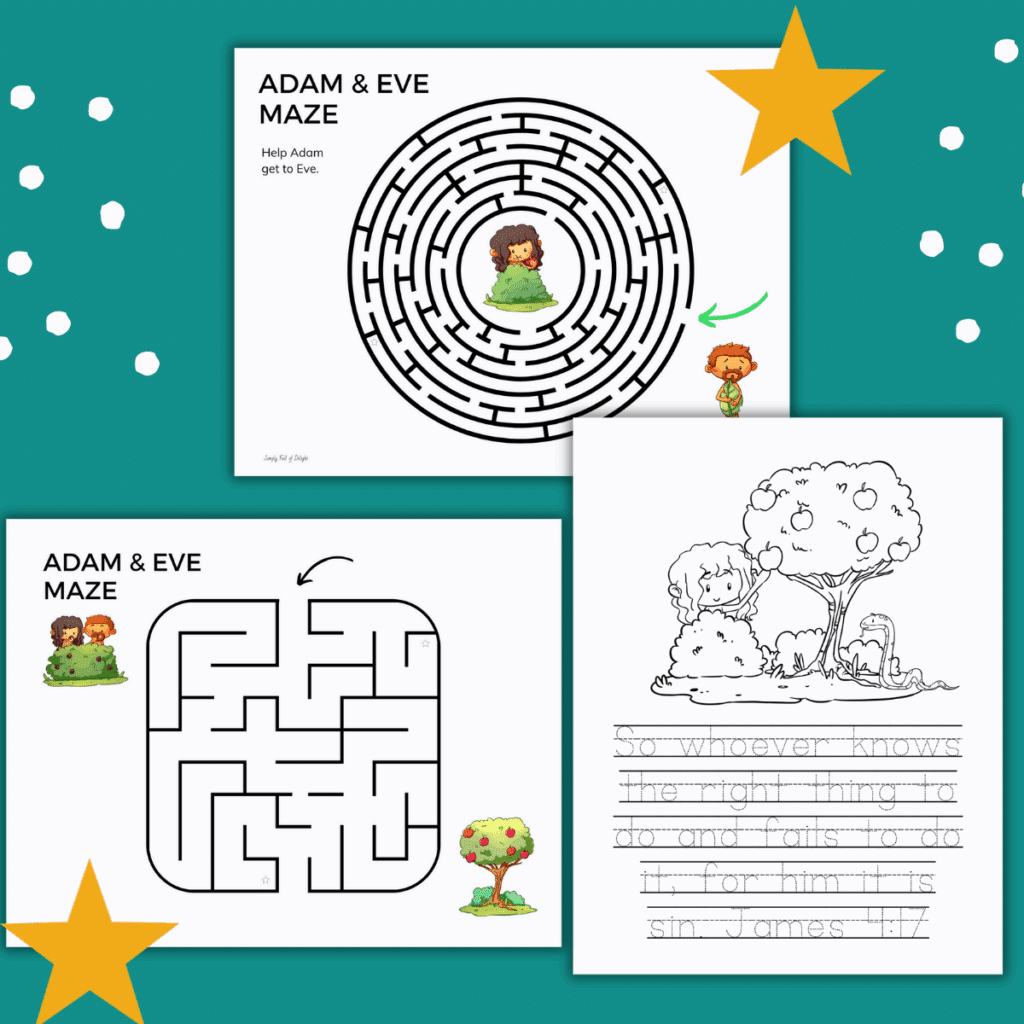 Adam and Eve mazes and tracing page