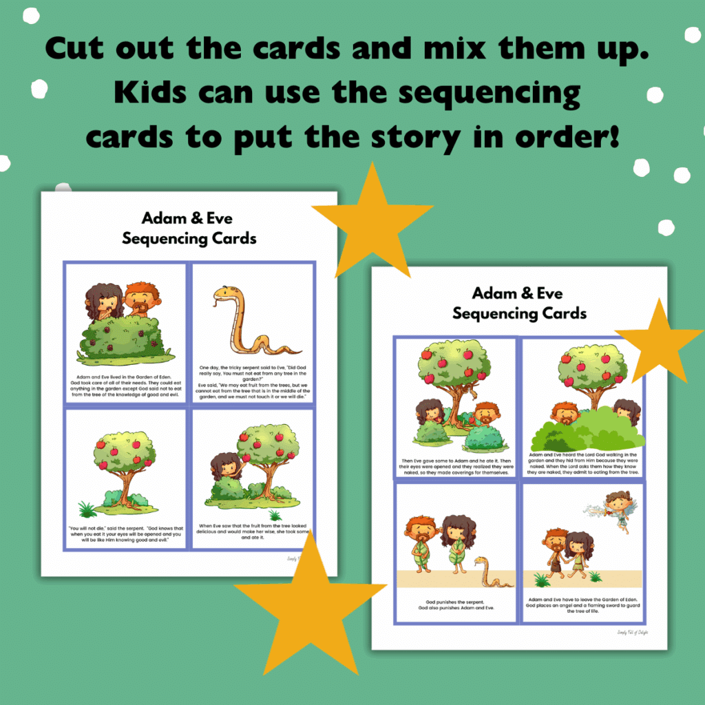 Adam and Eve sequencing cards to put the story in order