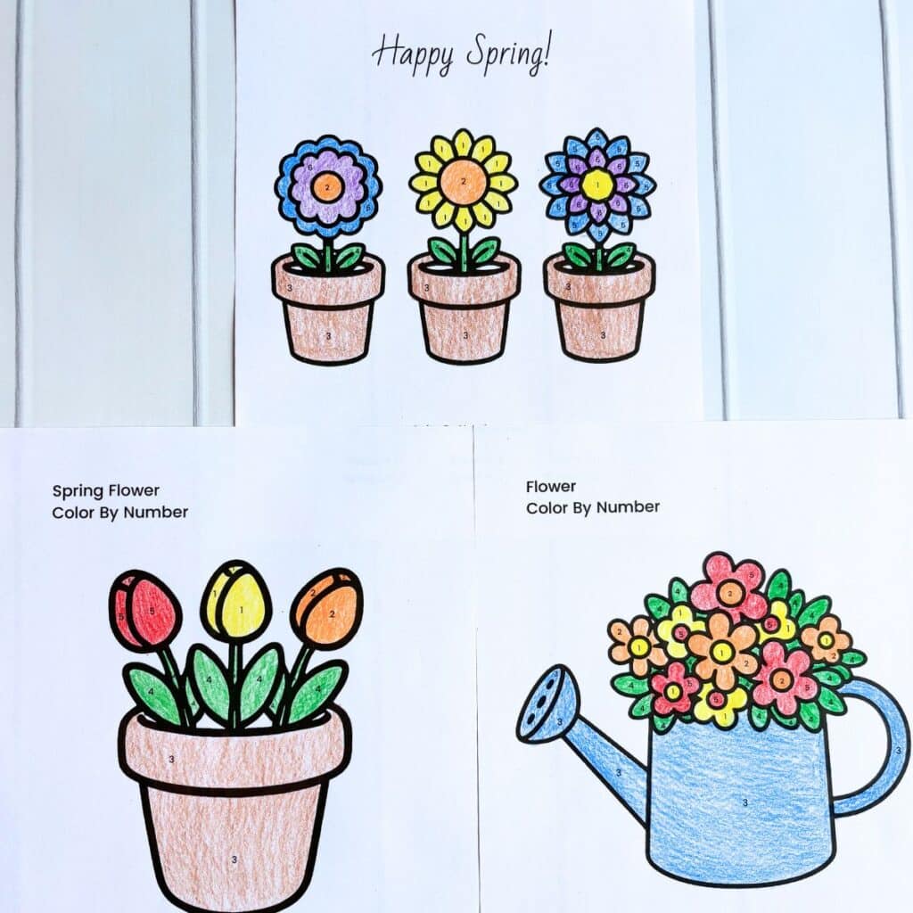 flower color by number coloring pages for kids
