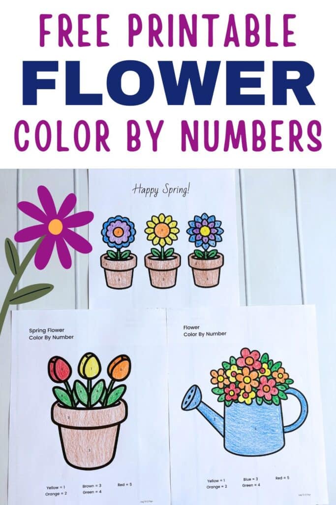 free printable flower color by number pages