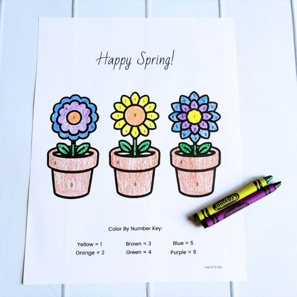 flower pot color by number coloring pages