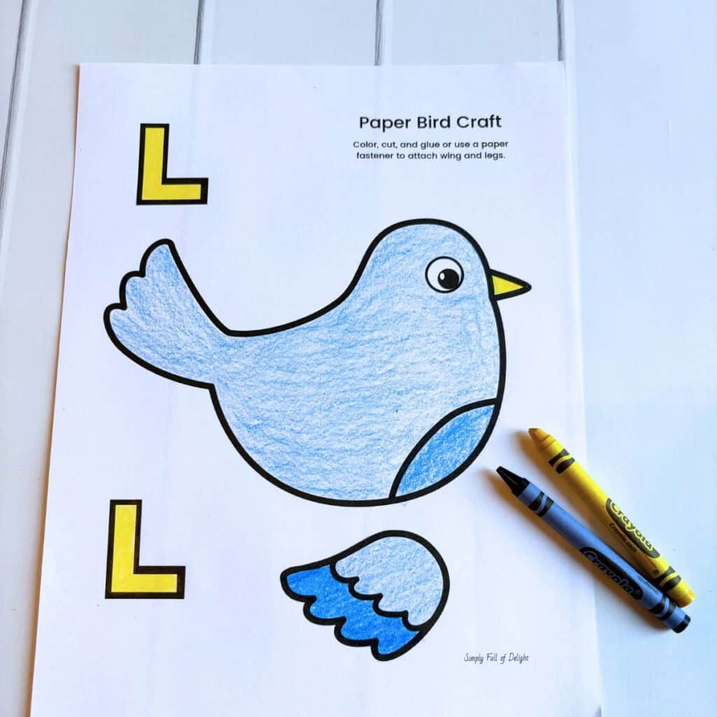 bird craft colored with crayons