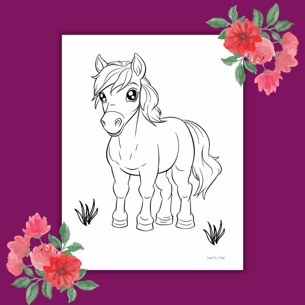 easy horse coloring page featuring a simple pony