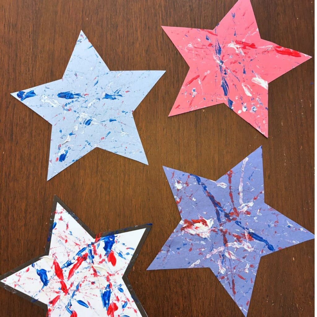 marble paint patriotic star craft,  4th of July craft for kids