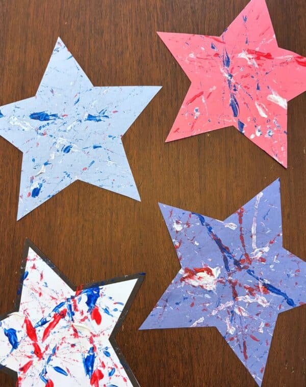 marble paint patriotic star craft, 4th of July craft for kids