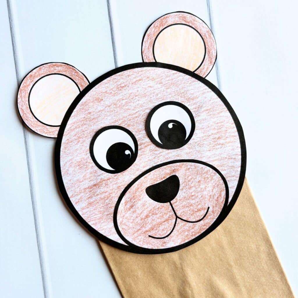 bear paper bag puppet assembled