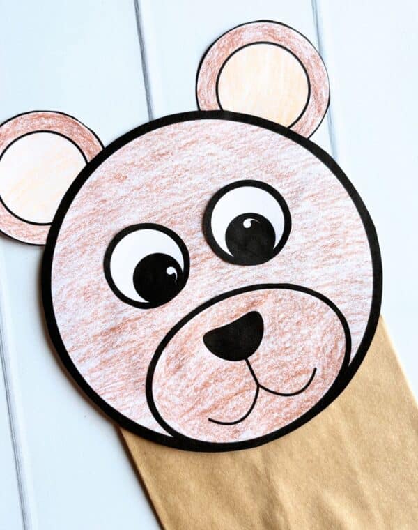 bear paper bag puppet craft - free printable template
