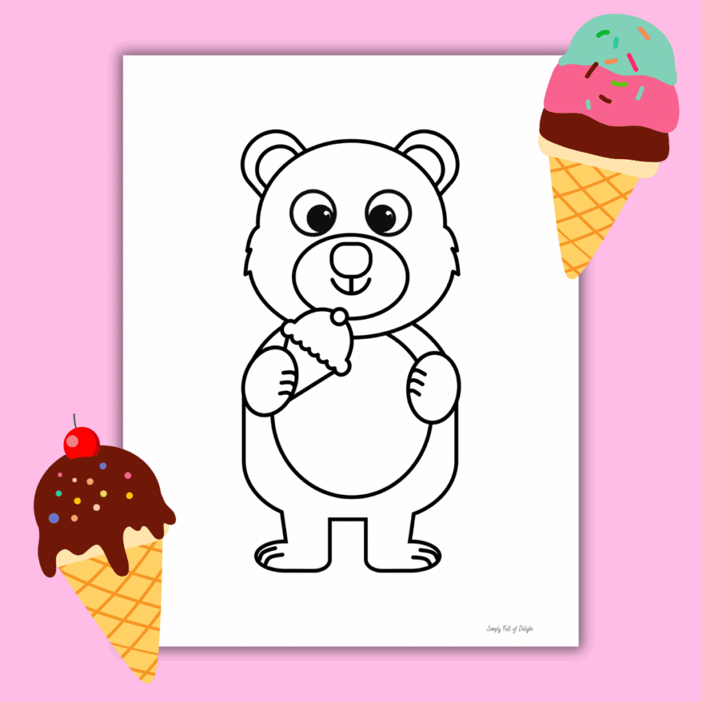teddy bear with ice cream cone coloring page