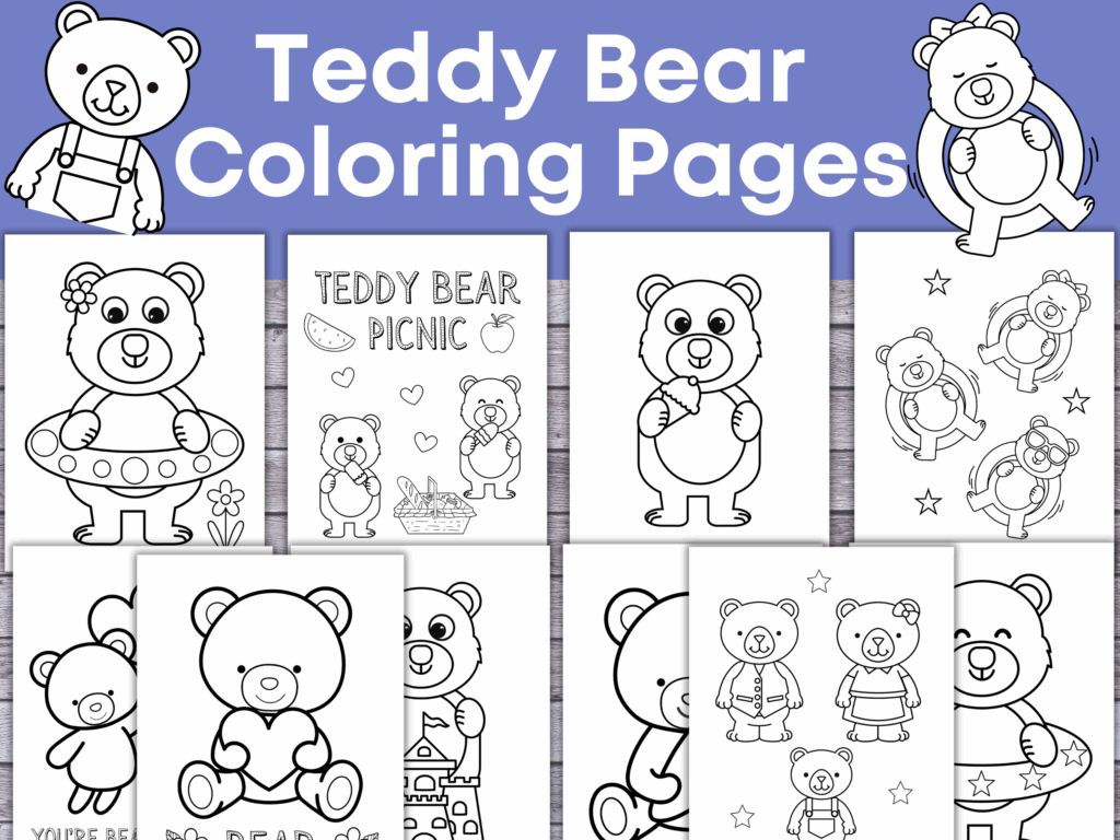 Teddy Bear Coloring Pages set from Etsy