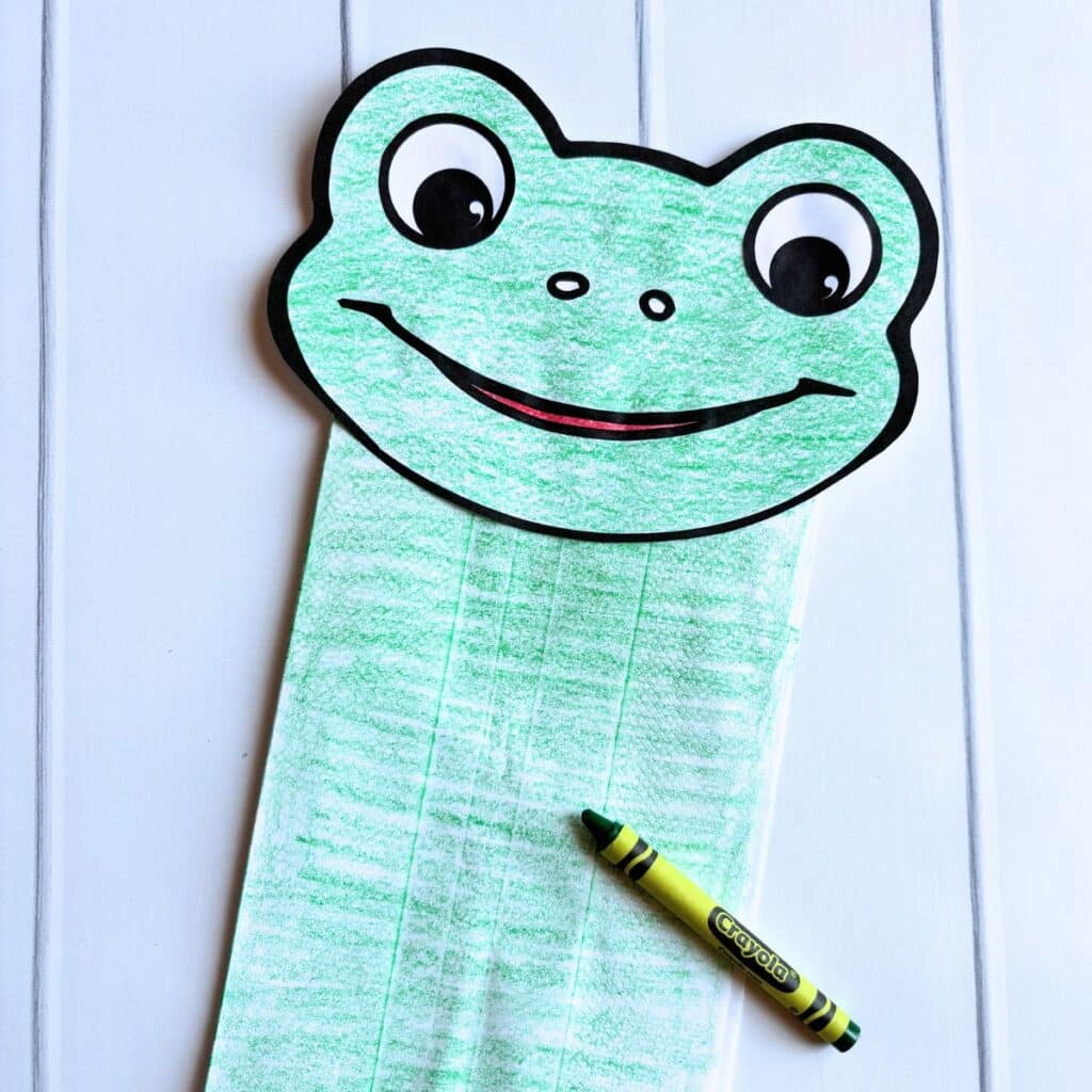 frog puppet with bag colored green