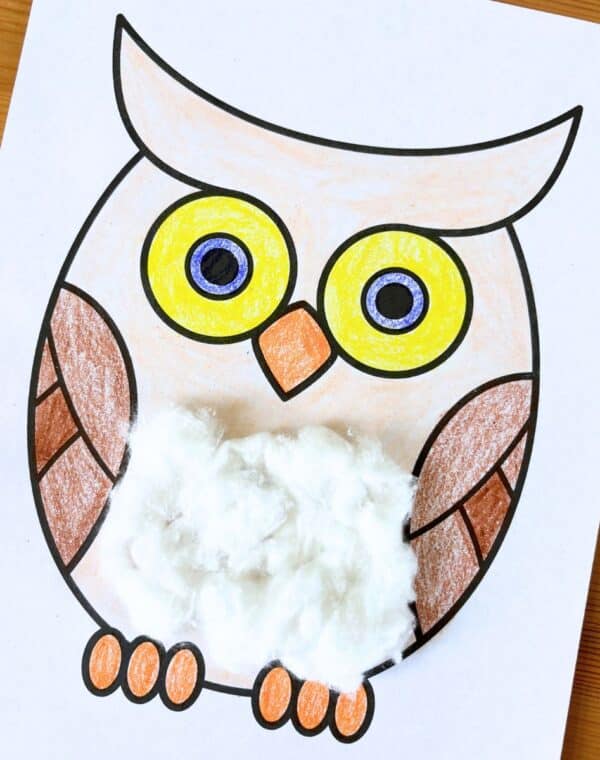 cotton ball owl craft for kids