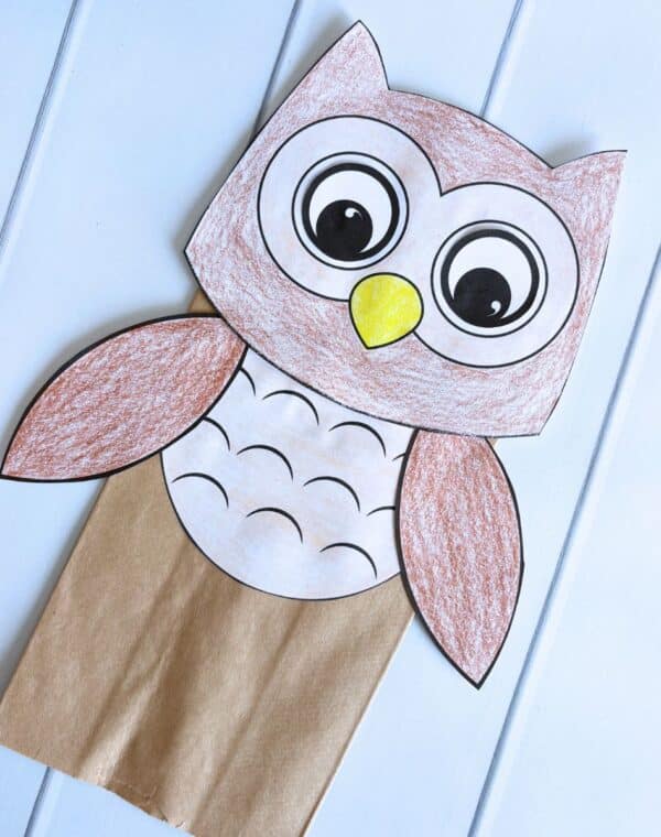 owl paper bag puppet free printable template