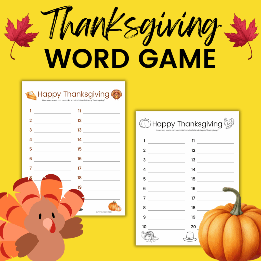 Thanksgiving Word Game - free printable