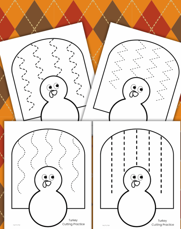 free printable Turkey Cutting Skills Worksheets for Thanksgiving